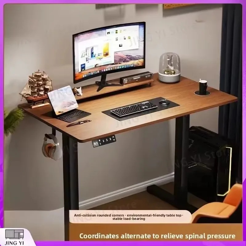 Desk Setup Study - โต๊ะทำงานปรับระดับความสูงด้วยไฟฟ้า ทำจากไม้เนื้อแข็ง สำหรับใช้ในบ้าน สำนักงาน ห้องนอน ห้องอ่านหนังสือ